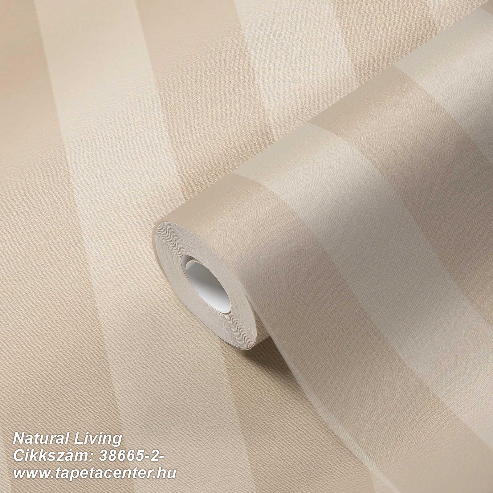 Csíkos,textil hatású,bézs-drapp, tapéta 